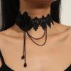 "Chic Gothic Black Lace Tassel Collarbone Necklace”