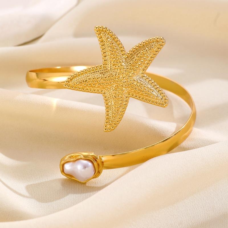 Adjustable Bracelet Starfish Pearls Bangle For Women Elegant Upper Arm Wristband Jewelry Piece Lightweight Alloy Design