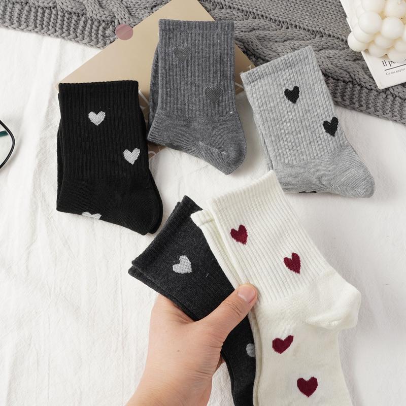 ALLTOOALL Woman Socks Spring Autumn Warm Middle Tube Breathable Casual Sock Cute Heart Female Fashion Funny Gift Socks