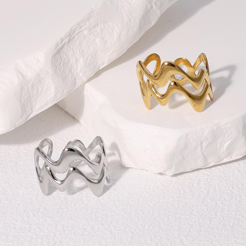 Stainless Steel Irregular Wave Rings for Women Men Creative Gold Color Adjustable Opening Rings Female Statement Jewelry Gifts