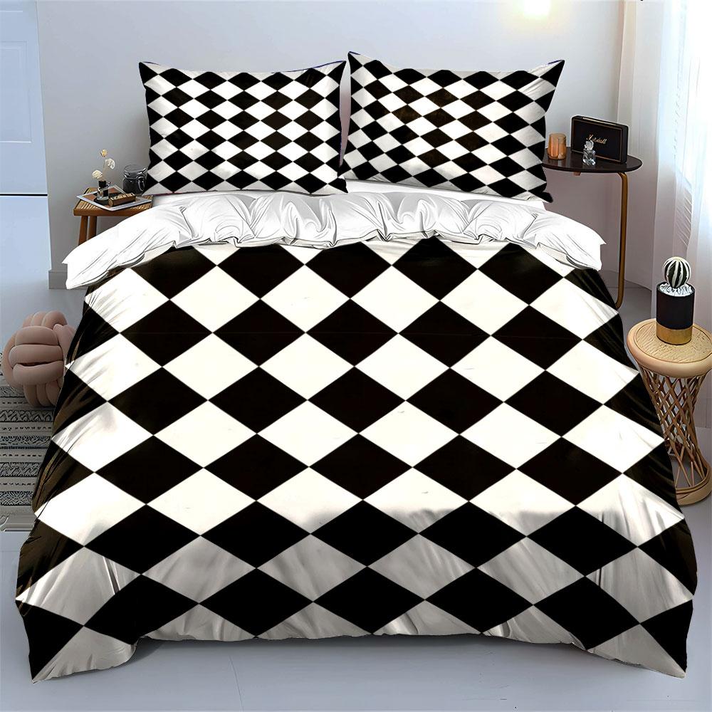 Black White Pattern Decor Set Bedding Set with 1 Duvet Cover 2 Pillowcases Single Double King Queen Gift