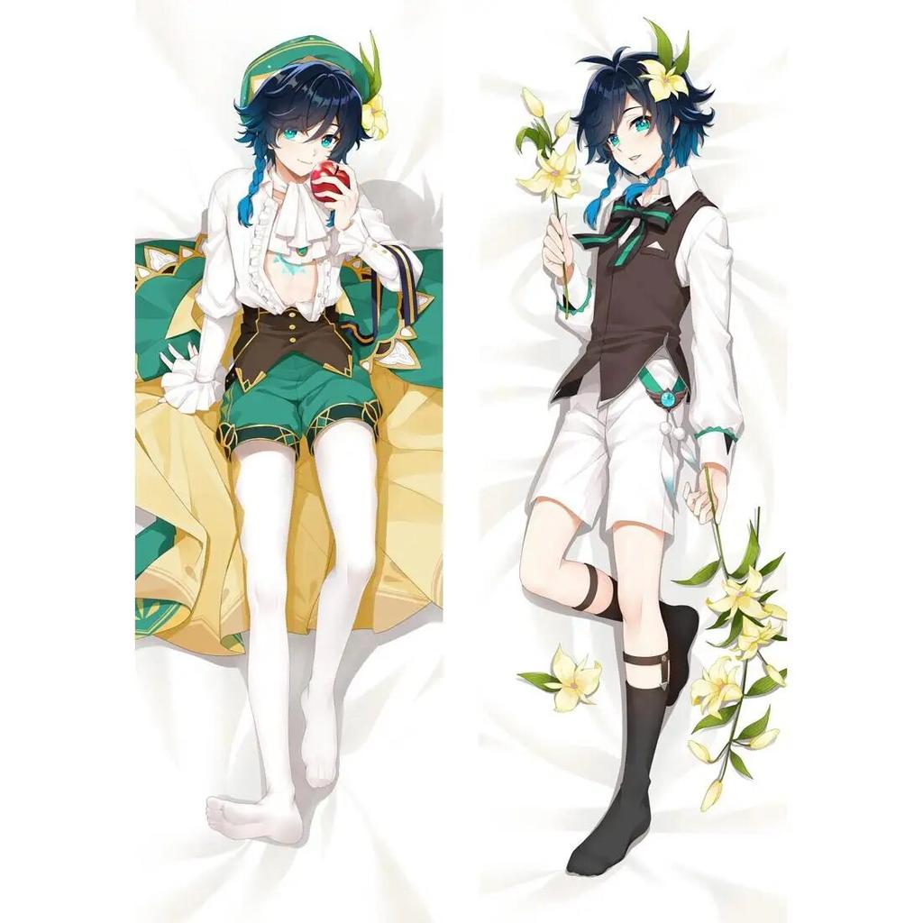 Game Genshin Impact Venti Cosplay Pillow Case Dakimakura Peachskin Otaku 2-Side Hugging Body Throw Pillow Cover Cushion Case