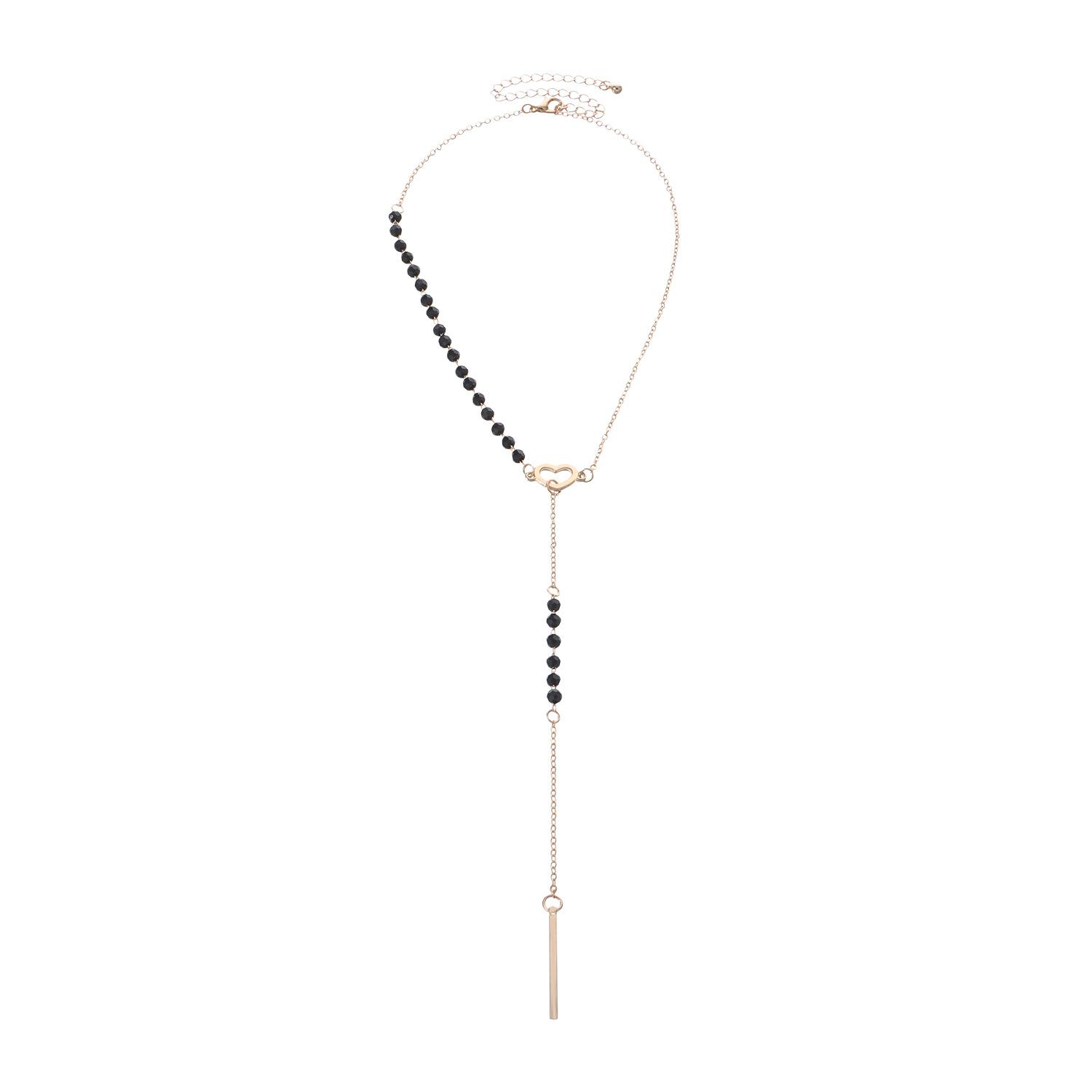 

One-word long tassel pendant necklace, temperament Y-shaped love black gem necklace золотой