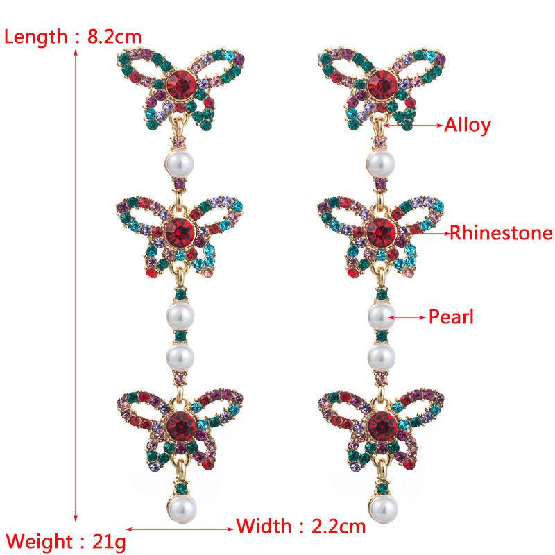 Women Long Drop Earrings Titanium Steel Alloy Pendant Earrings Acrylic Colorful Crystal Pearl Butterfly Geometric Ear Ornaments