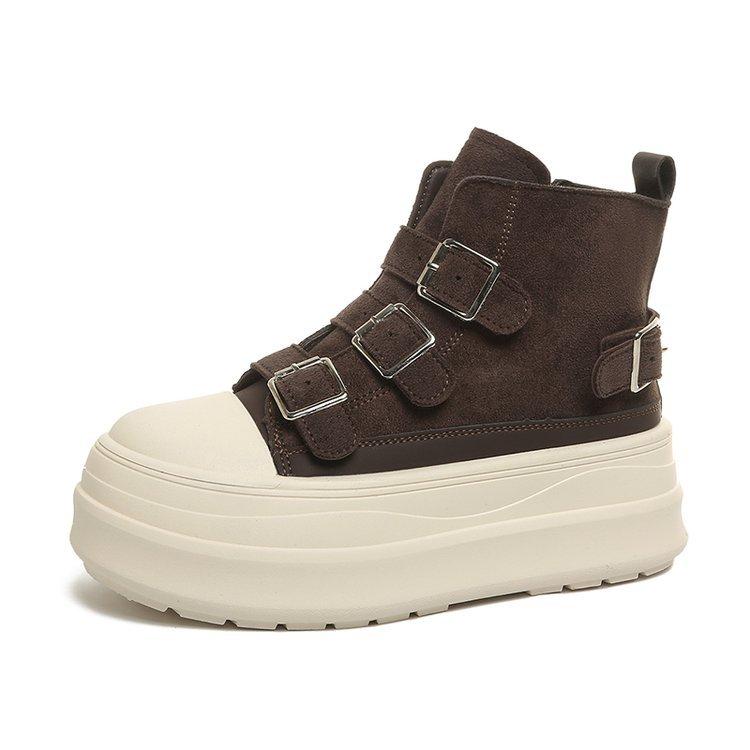 Casual Short Boots Women's Shoes 2025 New Thick-soled Muffin Belt Buckle Casual Height-increasing Martin Boots Women