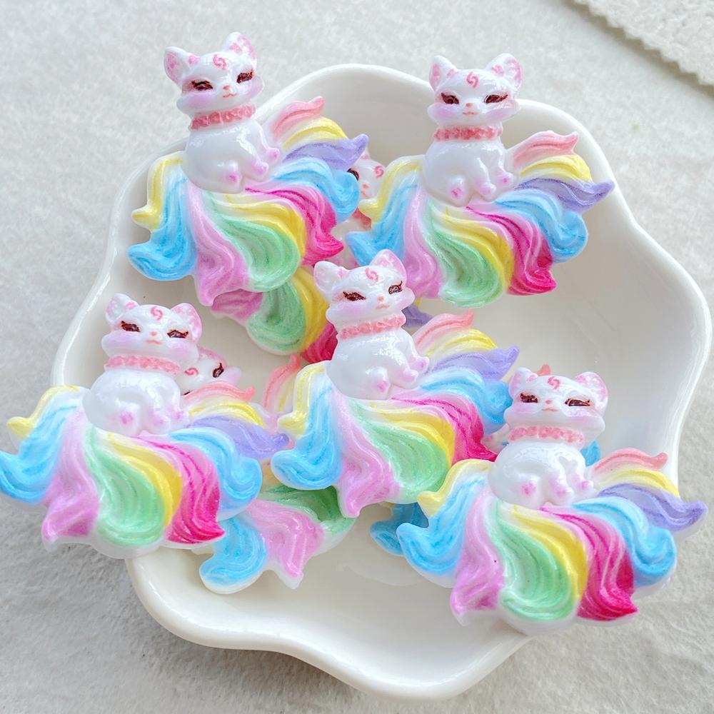 10Pcs Cute ResinMixed Rainbow Cartoon Cat Flatback Figurines - for Scrapbooking, Wedding Decor & DIY Jewelry Making Accessories