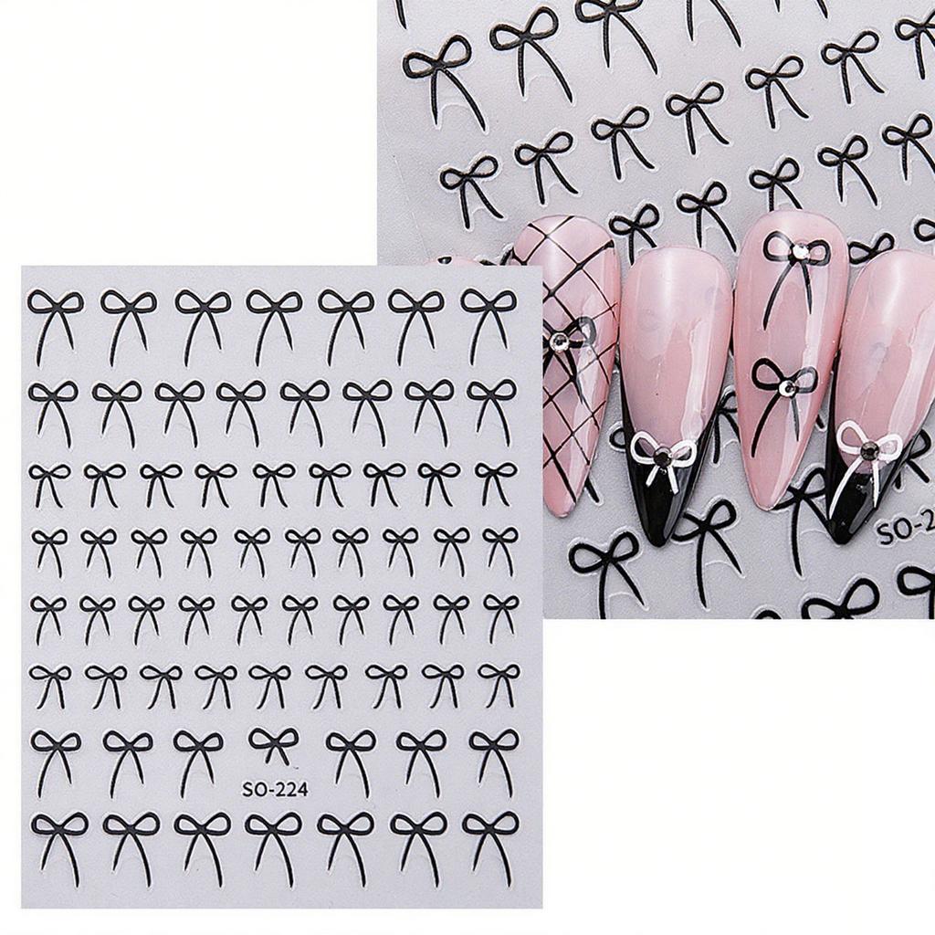 8pcs Mixed Bow Nail Art Stickers 3D Cute Red Black Pink Bowknot Nail Charms Foils Gold Laser Effect Bow Manicure Decor
