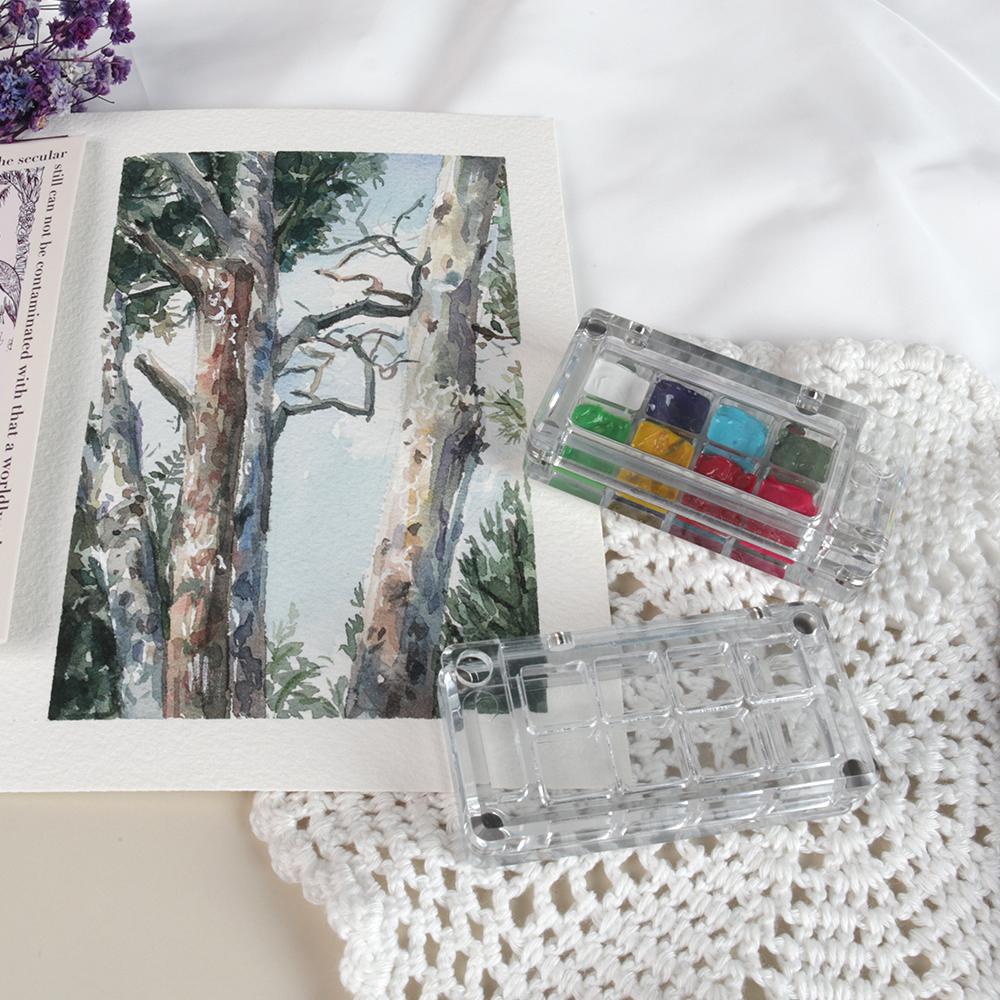 Transparent Magnetic Mini Travel Plastic Painting Box Palette for Watercolor Paint Subpackage