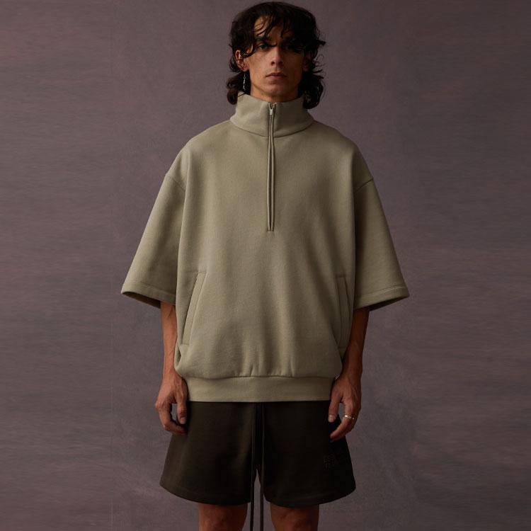 Fear of God Essentials Half Zip 3/4 Sleeve Shirt Seal Men Tops Grey 192BT224313F