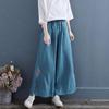 Hose für Damen im chinesischen Stil aus Baumwolle und Leinen, Hose mit weitem Bein, Sommer, Retro, bestickt, locker, weites Bein