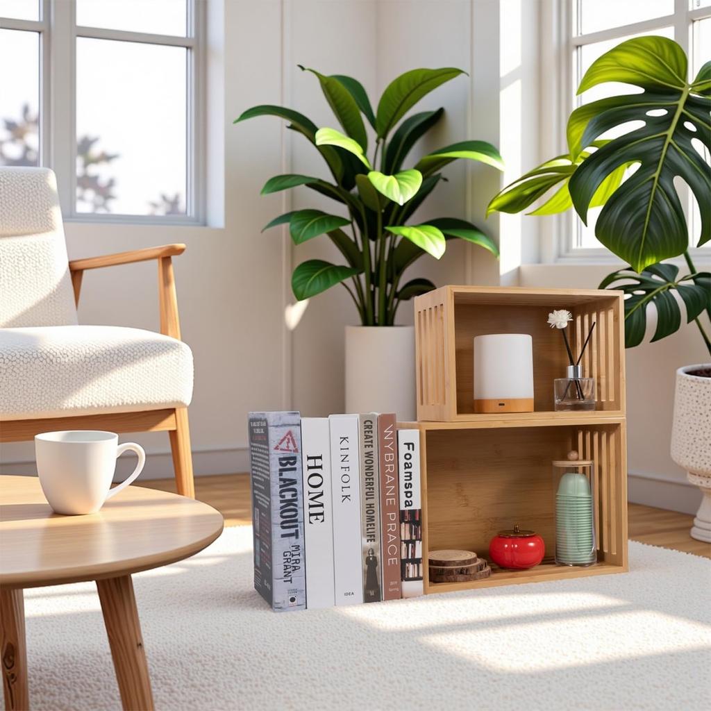 Bamboo Storage Boxes, Wooden Boxes, Medium and Large, Set of 2, Stylish, for Small Items, Fruit, Books, Clothes, Condiments, Kitchen, Bookcase, Clothe