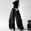 Women's Gray High-Waisted Wide-Leg Workwear Pants - Loose, Slimming, Casual Straight-Leg Parachute Style for Early Spring 2026