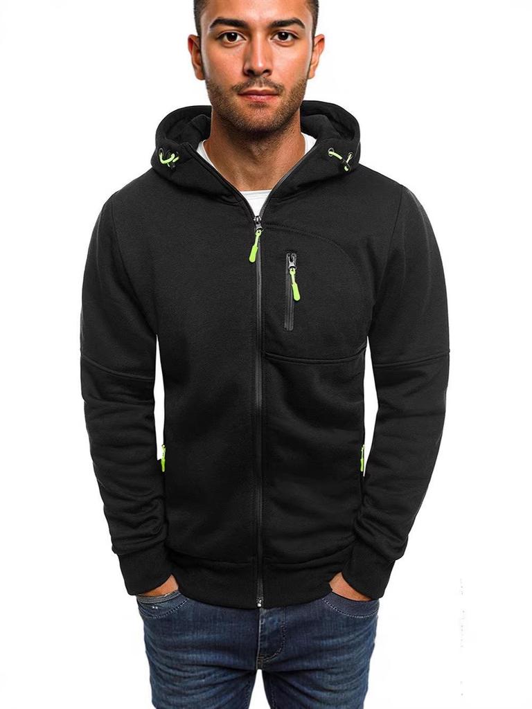 Men's Solid Color Hooded Zip-Up Sweatshirt Jacket - Spring/Autumn Casual Fashion