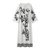 Loose Printed V Neck Women Dress Long Flare Sleeve Side Split Casual Holidays Dresses Spring Summer Elegant Beach Lady Robe