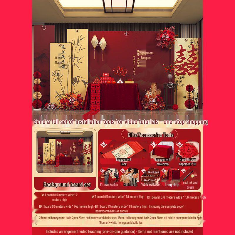 2025 Luxe Chinese Engagement Banquet Decor Set: High-End Centerpiece & Backdrop