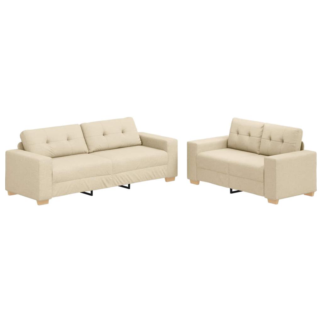 2 Piece Cream Fabric Sofa Set with Cushions