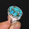 Natural Blue Copper Turquoise Silver Ring for Men  Bohemian Style Oval Gemstone Signet Jewelry