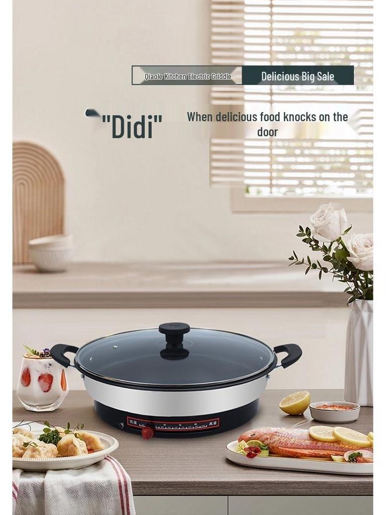 Extra Thick Stainless Steel Electric Non-Stick Frying Pan & Pancake Maker - Deep, Enlarged, Single-Sided, Flat Bottom, New Model for Home Use