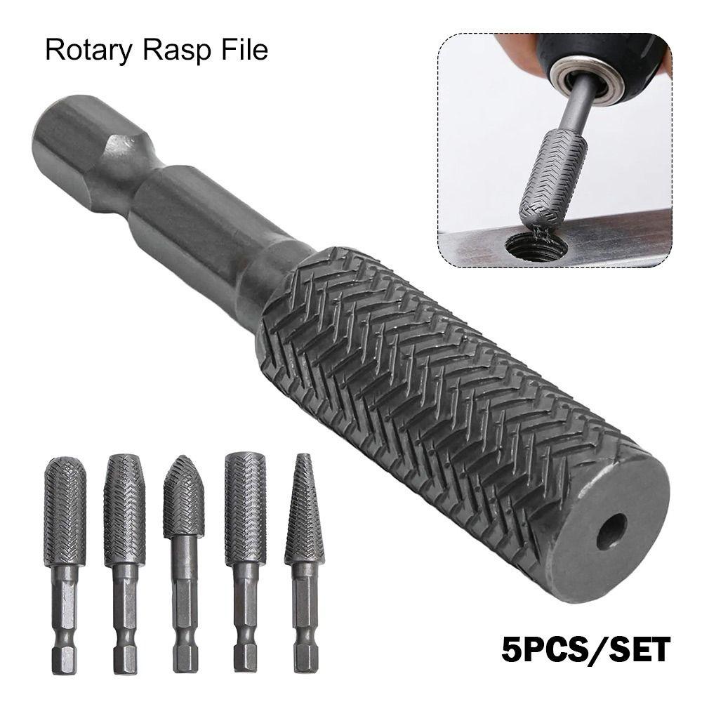 5Pcs/Set 1/4inch Hex Shank Rotary Rasp File Engraving Drill Bits Carving Sanding Grooving