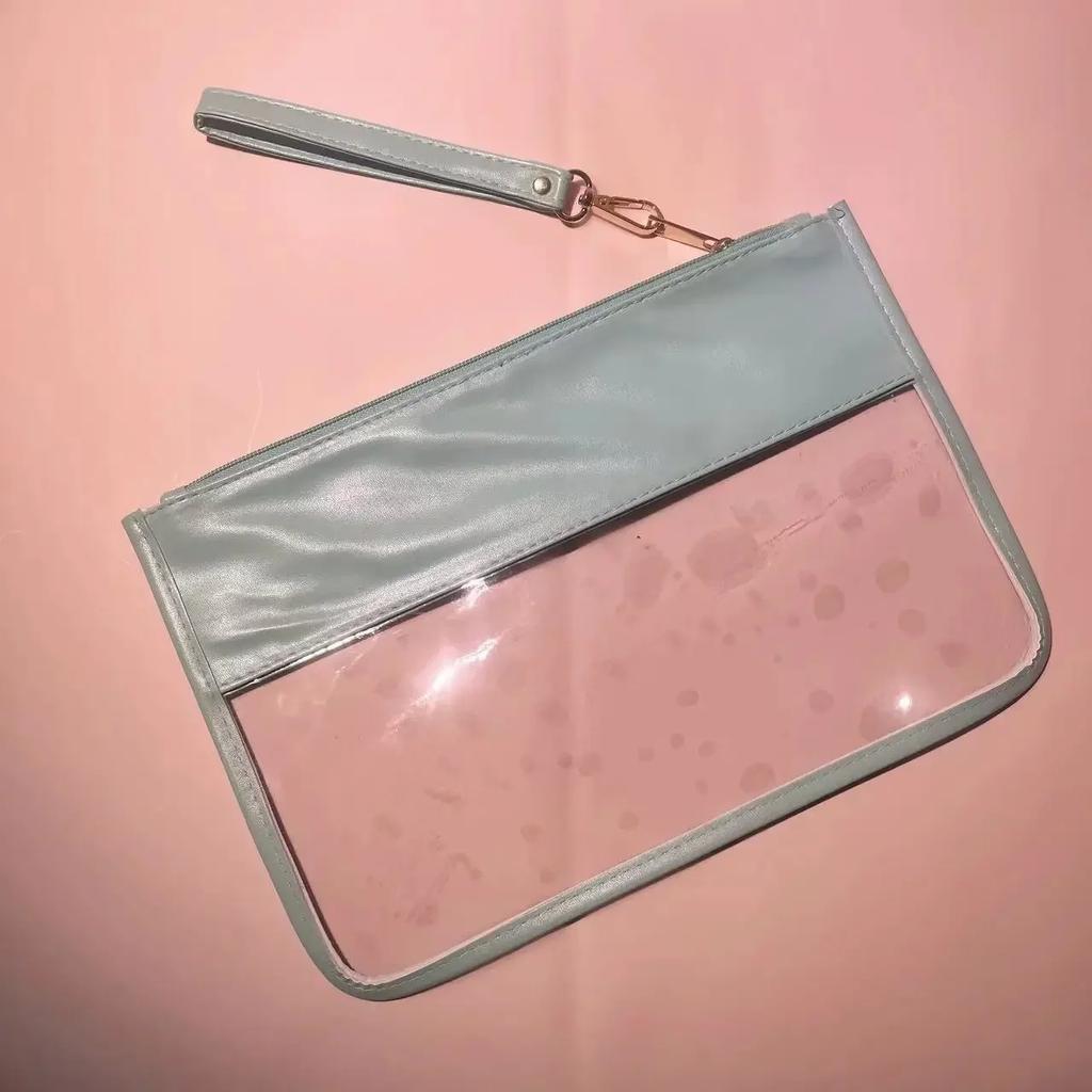 PVC Clear Letter Wash Cosmetic Bag Travel Snack Bag Clear Letter Embroidered Bag for Travel Beach Portable Toilet Storage
