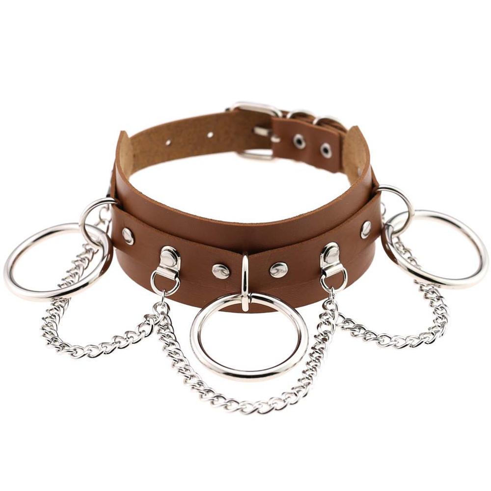 Schwarzes Leder Halsband Weibliches Halsband Für Frauen Goth Punk Kette Harajuku Halskette Sexy Vegan Chocker Festival Mädchen Gothic Schmuck brown
