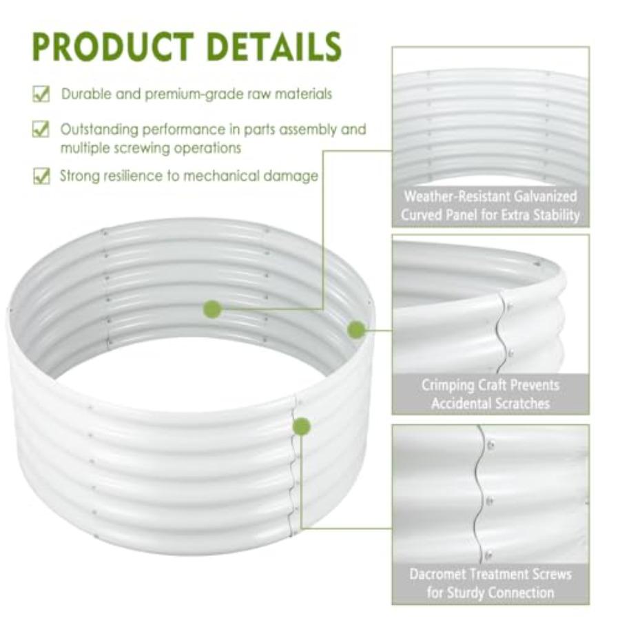 2Pcs 3X3X1.5 Ft Round Galvanized Raised Garden Bed Kit Outdoor Planter Garden Bed Metal Raised Box for Fruits Vegetables and He