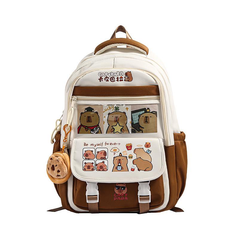 Large Cartoon Capybara Capacity  Backpack  Animal Print Girl Student Schoolbag