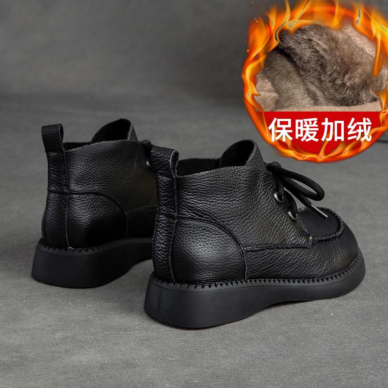 

Shanghai Jieshu winter new thick-soled high-top round head polished retro cotton boots thick-soled fashion lace-up short boots 35
