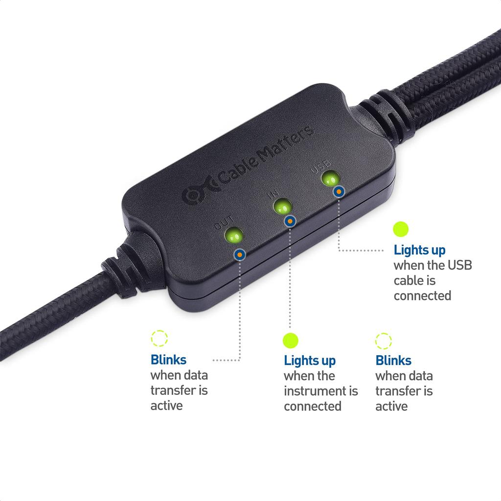 Cable Matters MIDI Cable, 2m, MIDI To USB Converter Cable, USB To MIDI Cable, MIDI To USB C Converter Cable, Black