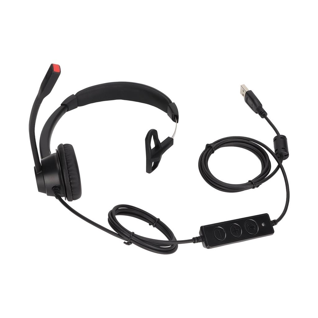 Single Ear Telephone Headset Noise Reduction Volume Adjustment Mute USB Business Headset with Mic Black H390‑USB‑1