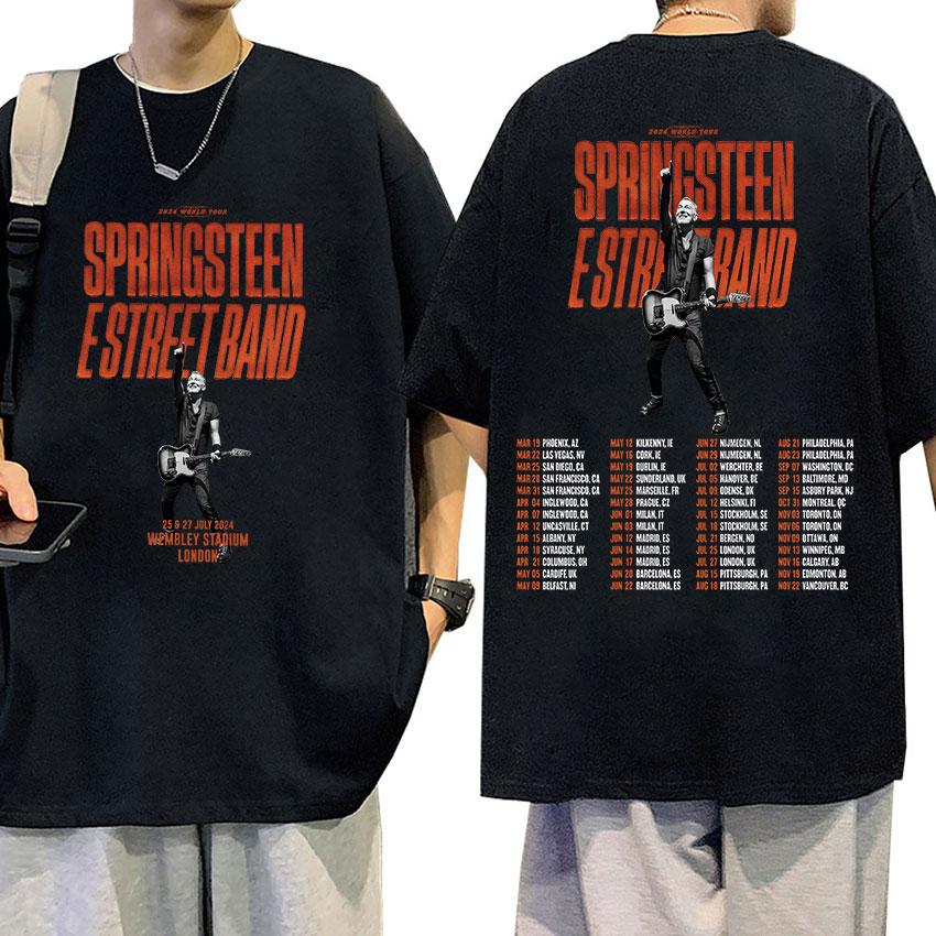 Vintage Rock Bruce Springsteen and E Street 2024 Tour T Shirts Man's Hip Hop Gothic Fashion Oversized Cotton T-Shirt Streetwear