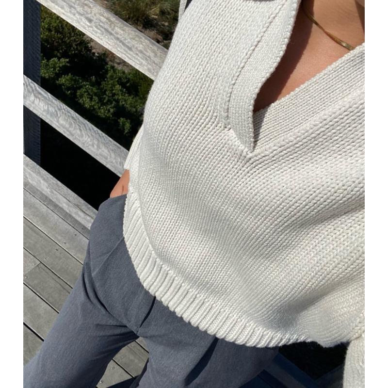 Kołnierzyk polo Luźny sweter damski swobodny dzianinowy sweter z długim rękawem Ciepły jednolity kolor Top Prosty dojazd Modny swobodny sweter Jesień Zima