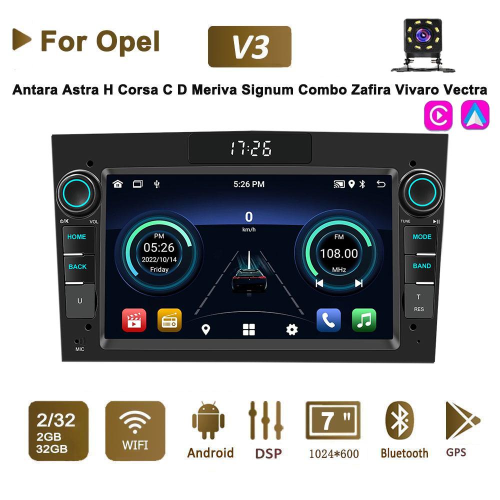 

7-дюймовый Android-радио для Opel Antara Astra H Corsa CD Meriva Signum Combo Zafira Vivaro Multimedia Carplay GPS-навигация Светодиодные часы 2 + 32 ГБ чёрный