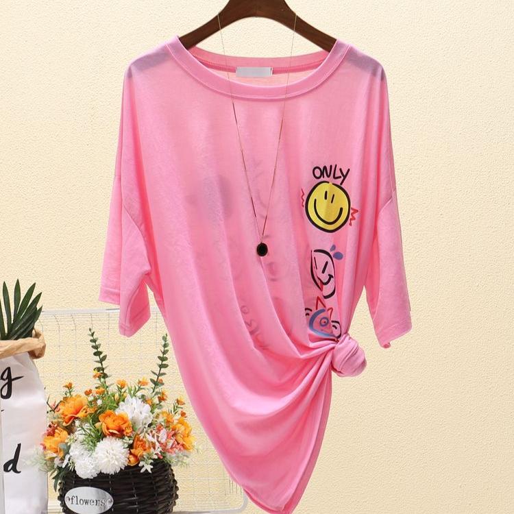 Summer Sexy Perspective Short Sleeved Plus Size T-shirt for Women Thin Sunscreen Cover T Shirts Casual Oversized Funny Print White Y2k Tops Streetwear