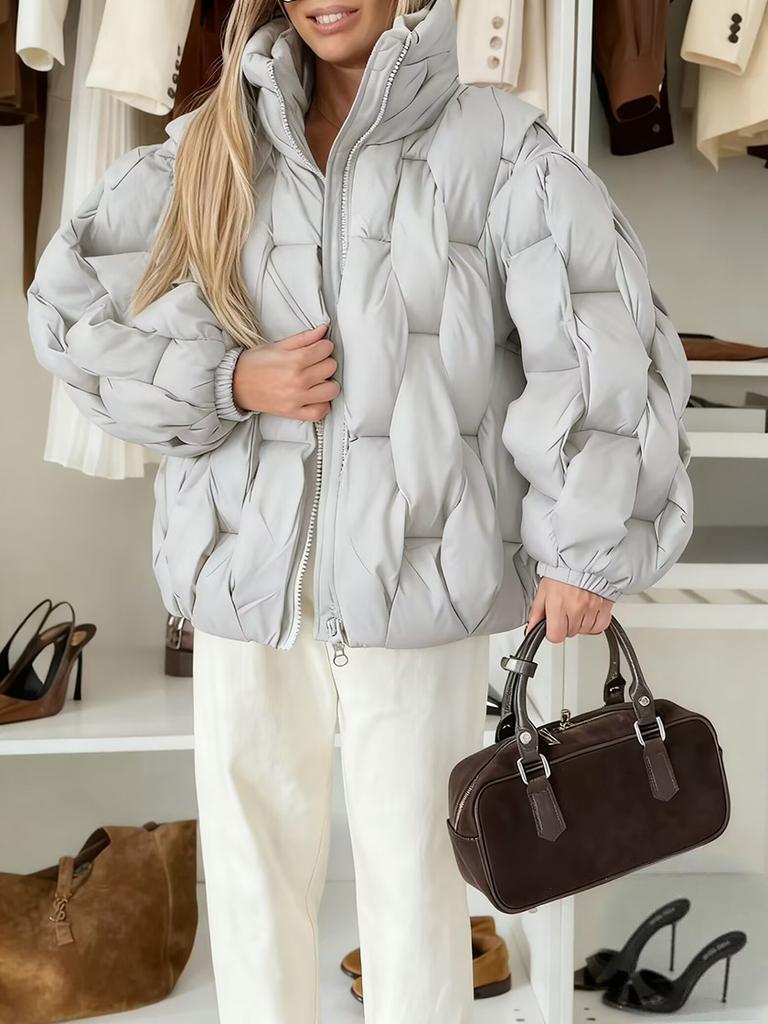 Women's Black Puffy Short Puffer Jacket Hooded Quilted Winter Coat Casual Outerwear