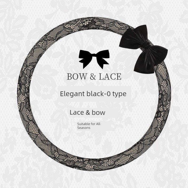 

Lace Car Steering Wheel Cover, Suitable for All Seasons, Women s High-End Anti-Slip Handlebar Cover, Protective Cover with Bow Decoration Elegant Black Round Shape Stripes 38cm