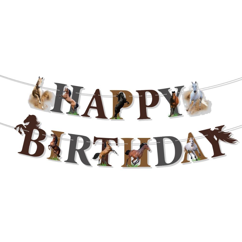 12inch Horse Happy Birthday Banner Latex Western Cowboy Pony Birthday Party Decoration  Boys