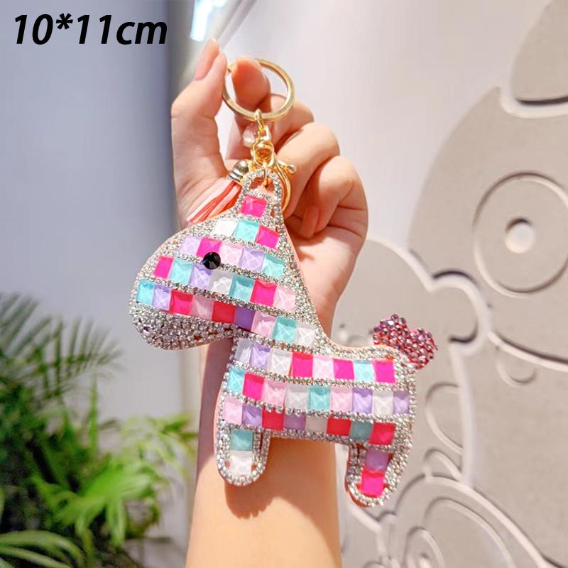 Cute Rhinestone-Studded Pony Keychain Car Keychain Women'S Bag Charm Small Gift