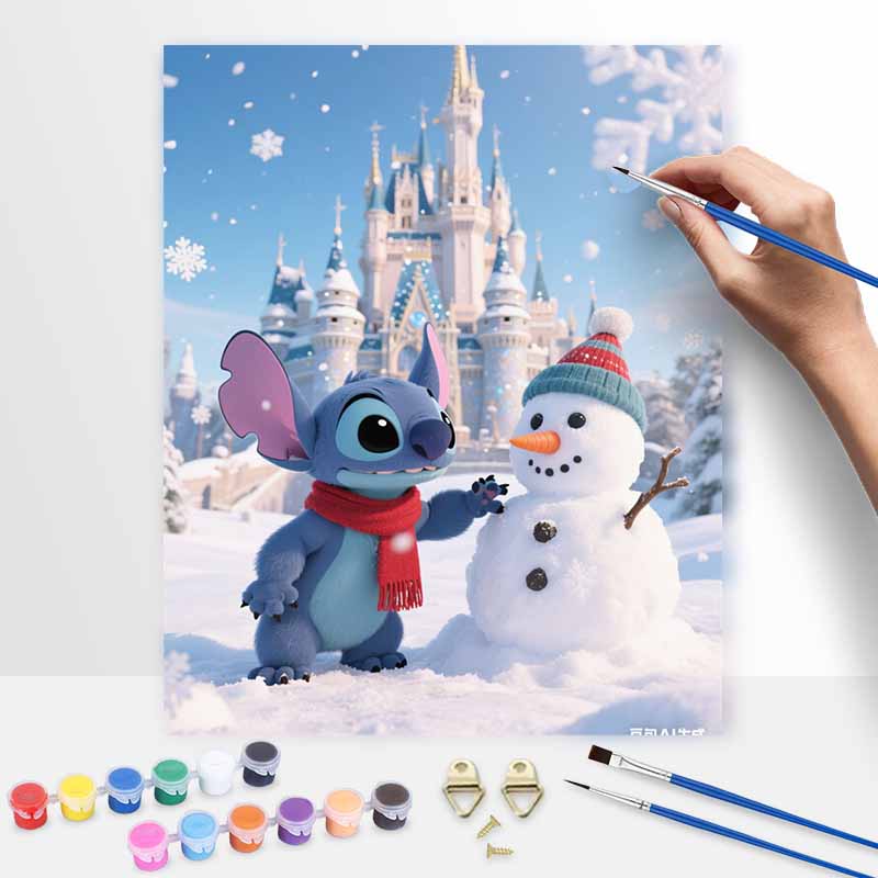 Disney Digital Oil Painting Art Kit Stitch Winter Snowman Castle Handmade Home Decor 20x30cm