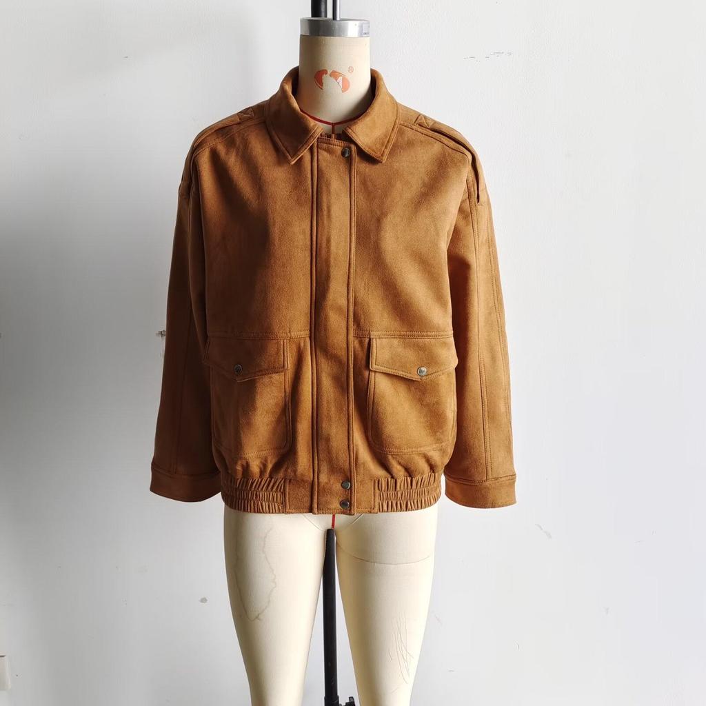 Women's Retro Distressed Fashion Aviator Jacket In Coffee Color