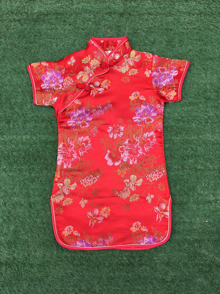 Girls' Ethnic Summer Dragon & Phoenix Tang Suit Qipao Performance Dress - Red