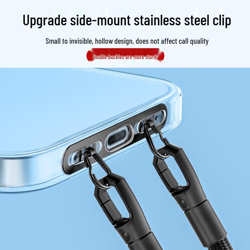 Ultra-Thin Stainless Steel Mobile Lanyard Clip with Double Hanging Buckle and Strong Anti-Lost Back Patch
