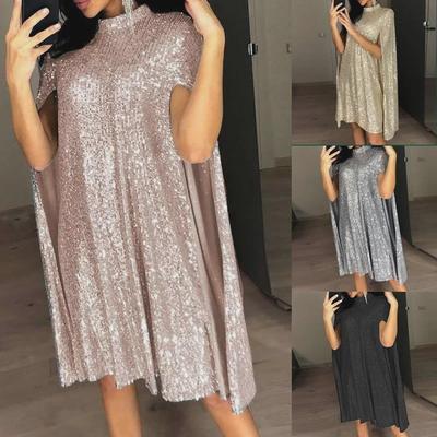 2025 Spring European-American Stand Collar Sequin Dress for Women