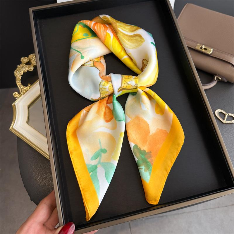 2026 New Floral Printed Square Scarf for Women Soft Lightweight Scarf Headbands Fashion Bag Tie Ribbon Hair Bands Bandana