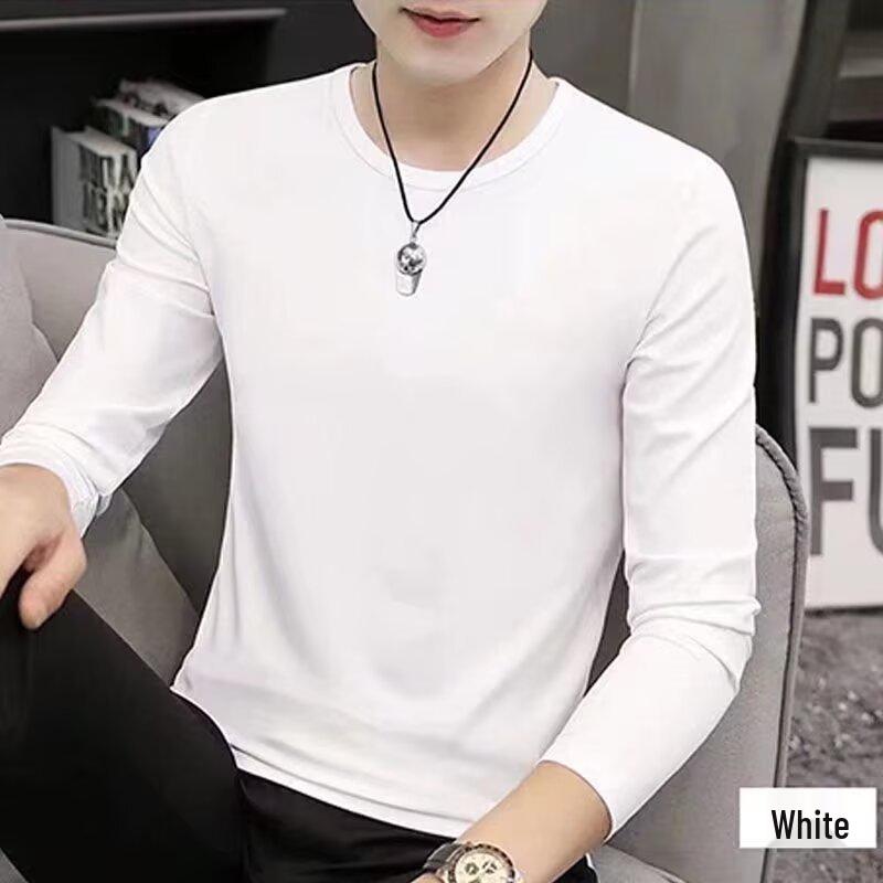 Men's Crew Neck Long Sleeve Slim Fit Pullover – Plus Size Solid Color Casual T-Shirt for Spring & Autumn.