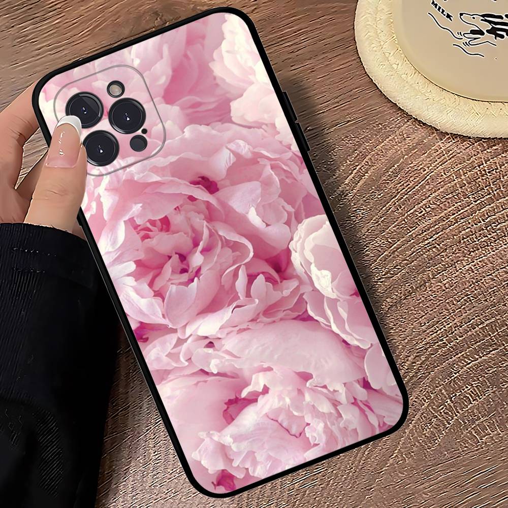 Elegant Peony Flower Phone Case For iPhone 16 15 14 13 12 Mini 11 Pro XS Max X XR SE 6 7 8 Plus Soft Silicone Cover