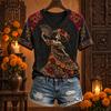 Women's V-Neck Printed Raglan Short Sleeve Top