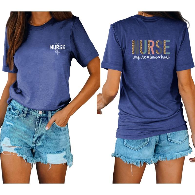 Lässige und modische Damen-T-Shirts mit Krankenschwester-Print, locker, mit Rundhalsausschnitt und kurzen Ärmeln