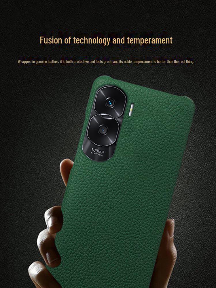 Honor V40/V30Pro/V20 Premium Leather Half-Cover Case with Cowhide Litchi Pattern