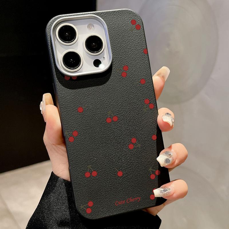 Little Cherry Print Slim for Magsafe Case For iPhone 16 Pro Max 15 14 Pro 13 12 11 TPU Matte Leather Texture Shockproof Soft Magnetic Phone Cover